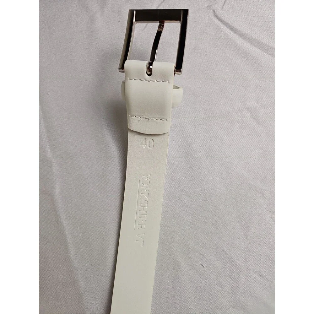 Yorkshire VI Men's White Leather Belt Size 40 Silver Buckle Casual Dress